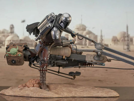 Star Wars Premier Collection: Mandalorian Din Djarin w/ Speeder Bike Statue