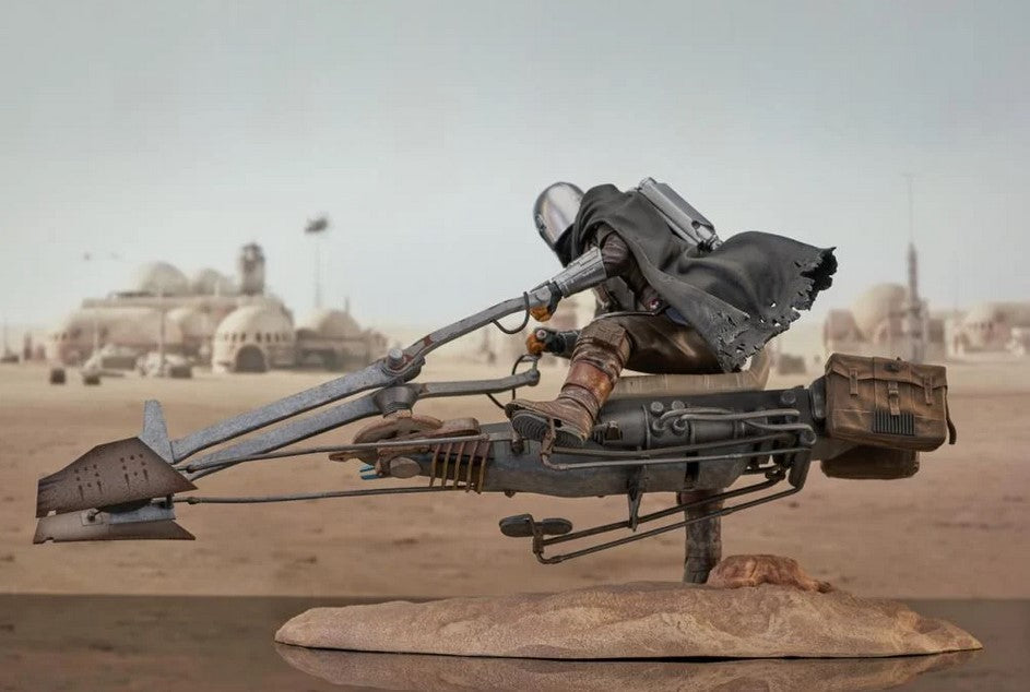 Star Wars Premier Collection: Mandalorian Din Djarin w/ Speeder Bike Statue