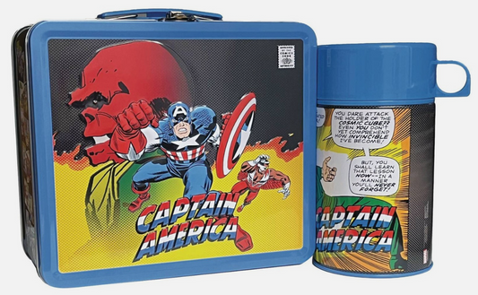 Tin Titans Classic CAPTAIN AMERICA Lunch Box & Thermos PX Previews Exclusive NEW