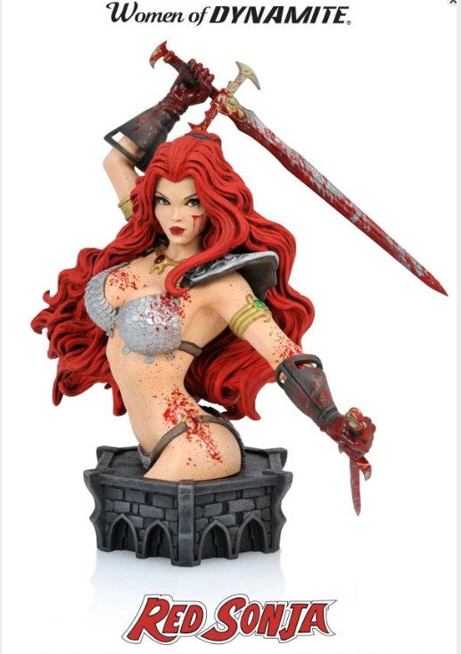 WOMEN OF DYNAMITE: RED SONJA BY ARTHUR ADAMS BUST - BLOOD-SPLATTERED EDITION